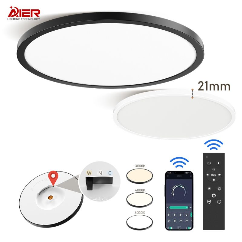 Ultra Thin Modern Smart Lighting Home Lights 3CCT Stepless Dimming 24W 28W 38W LED Ceiling Light Fixture for Home Office Ceiling