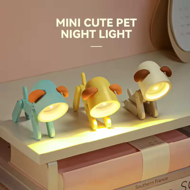 Soft Warm Light Kids LED Table Lamp Cute Dog Deer-Shaped Night Light for Bedroom Bedside ABS Mini Lamp for Baby Room Living Room
