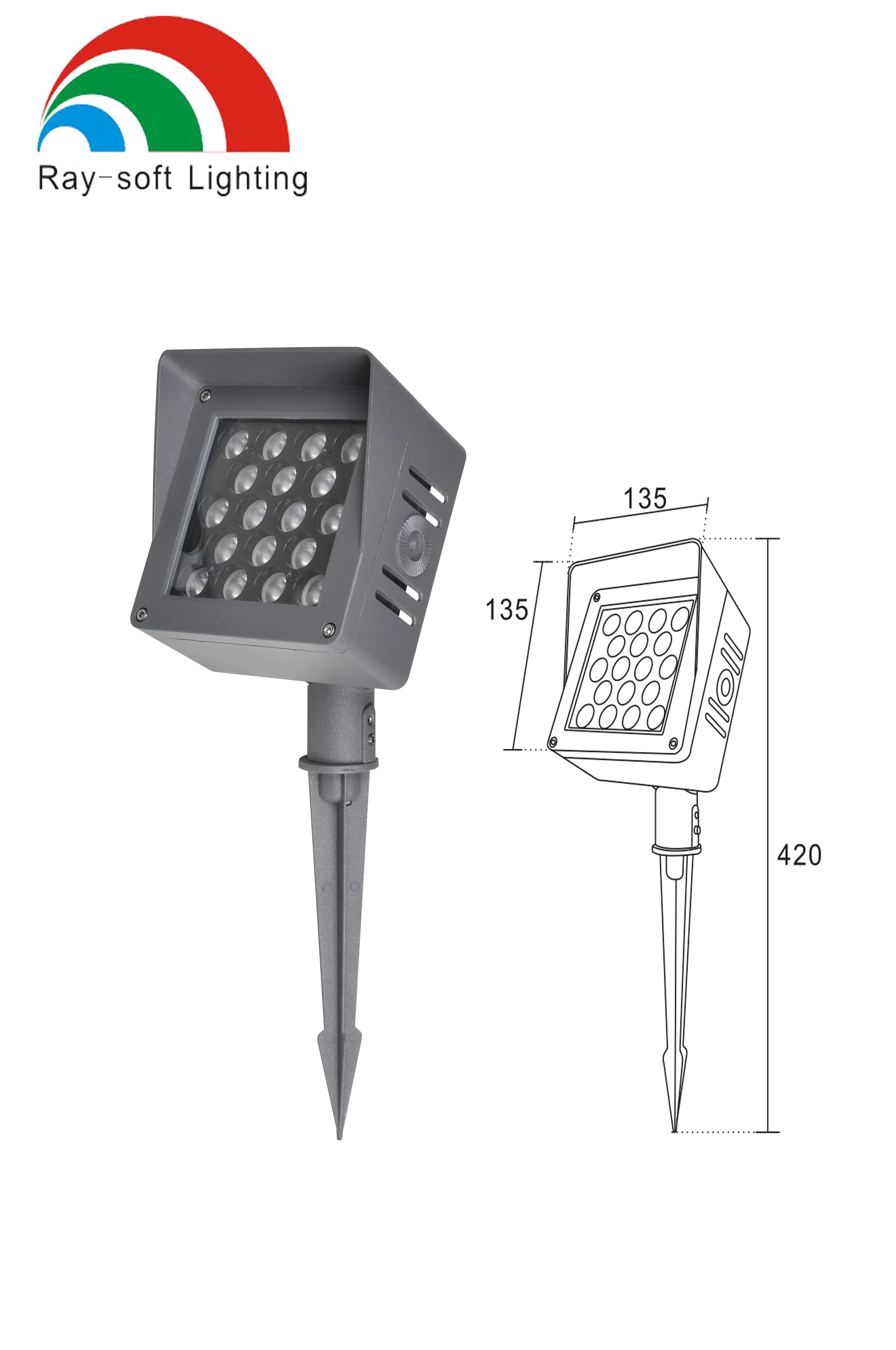 24W/36W/48W LED Anti-Glare IP65 Waterproof Square Outdoor Spike Mounted Projector Spotlight Flood Uplight
