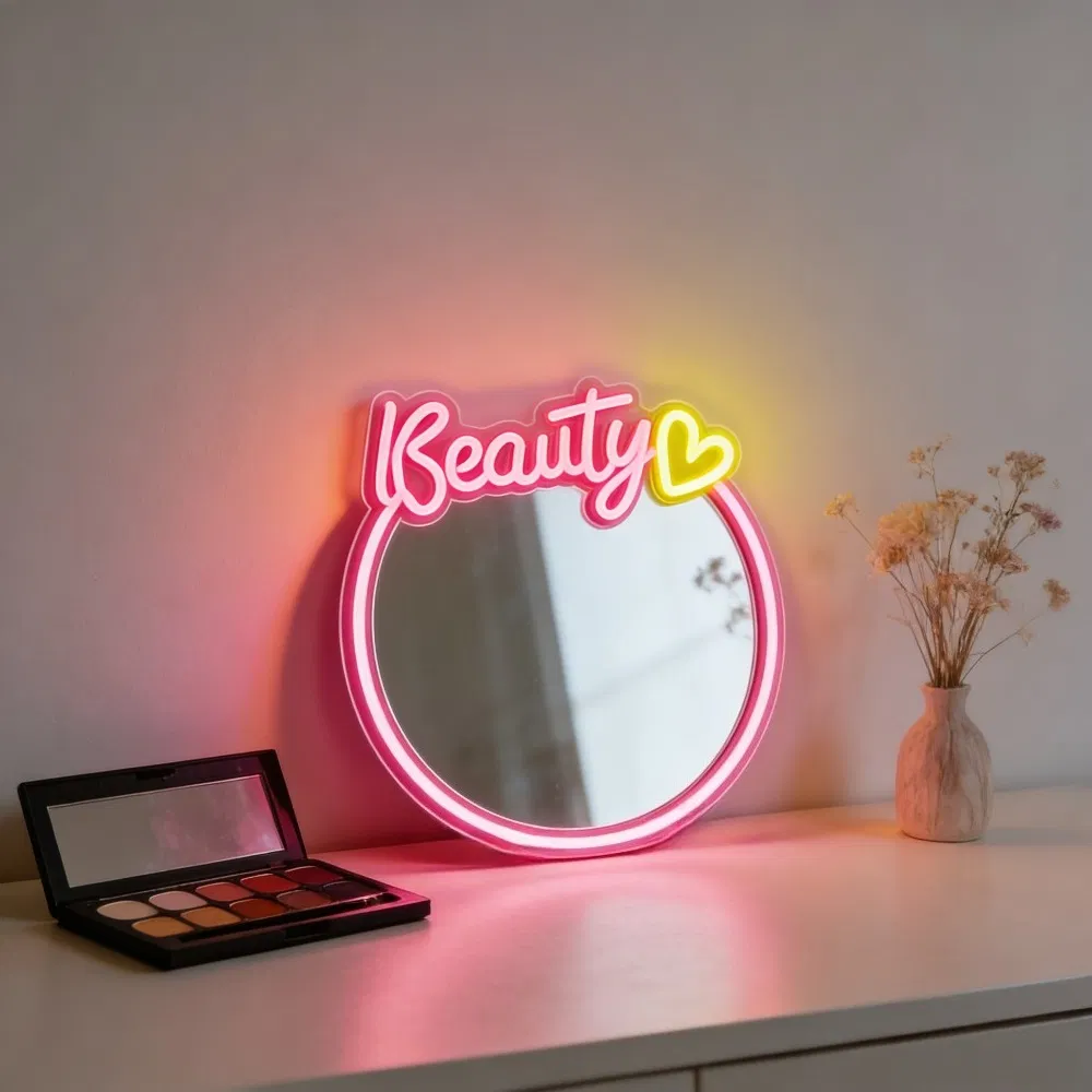 LED Vanity Mirror Neon Light, USB Powered, Dimmable, Makeup Mirror Lamp for Bedroom, Vanity Desk, Beauty Salon, Live Stream Background, Creative Gift for Girls