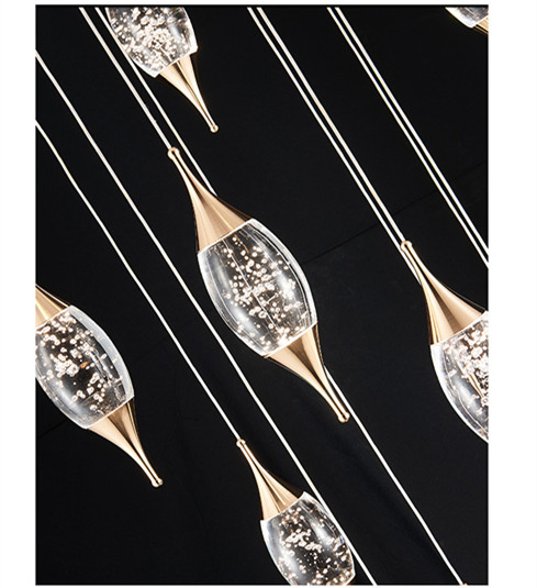 Modern Luxury Long Hanging Lamps LED Bubble Crystal Stair Living Room Chandelier