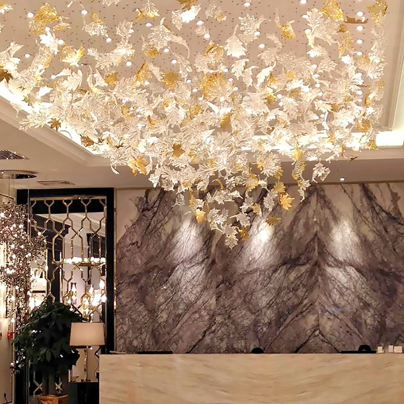 Decor Banquet Hall Hotel Lobby Staircase Custom Glass Luxury LED Chandelier
