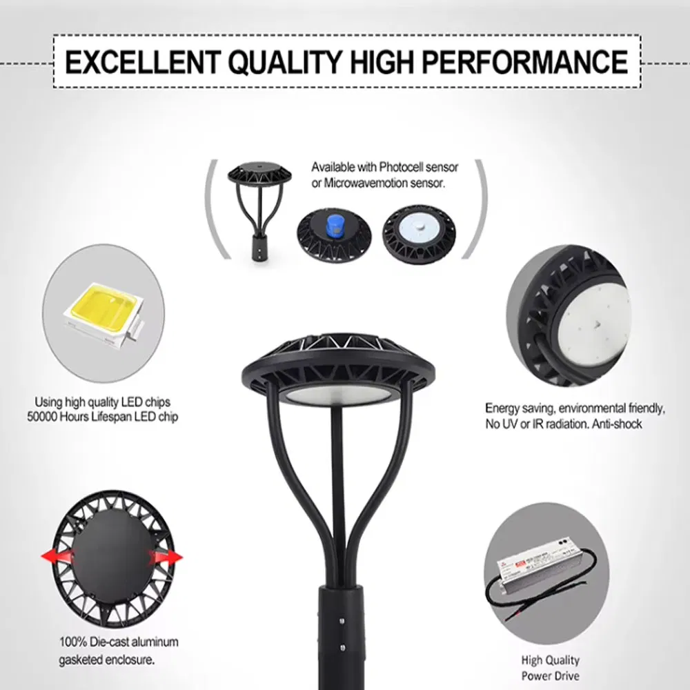 Top Post Garden Urban Light 150W/120W/100W/80W/60W LED Pole Light IP65 Waterproof Outdoor Garden Lighting Opulent LED Street Lighting