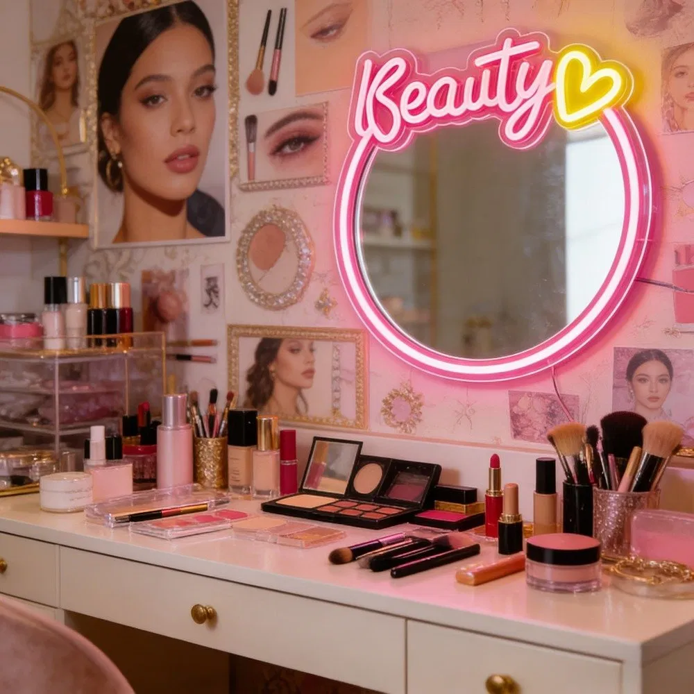 LED Vanity Mirror Neon Light, USB Powered, Dimmable, Makeup Mirror Lamp for Bedroom, Vanity Desk, Beauty Salon, Live Stream Background, Creative Gift for Girls