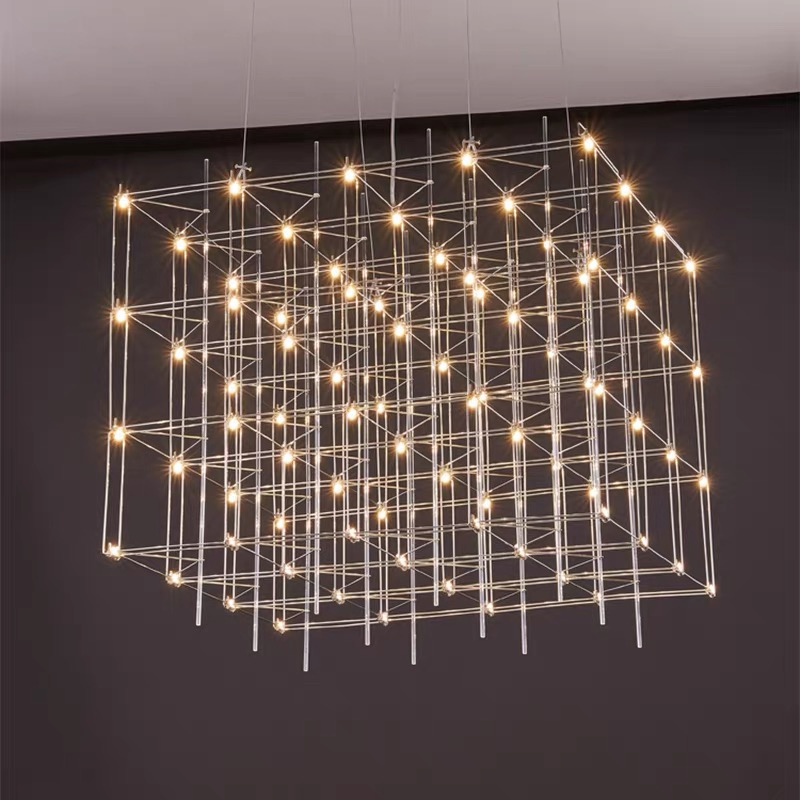 Customizable LED Light Cube Chandelier Modern RGBW Starry Sky Designer Ceiling Light Large Scale Non-Standard Project Lighting