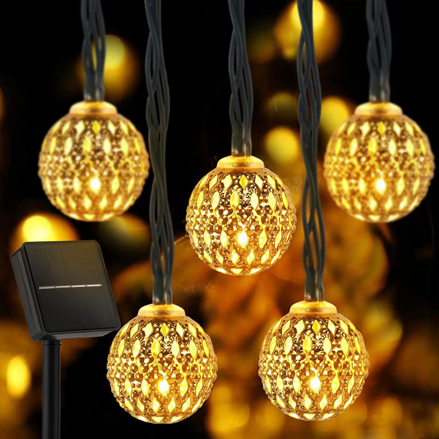 5m 20LED Solar Decorations Outdoor RGB Light String 8 Modes Solar Powered Moluoger Ball LED Fairy String Lights for Christmas