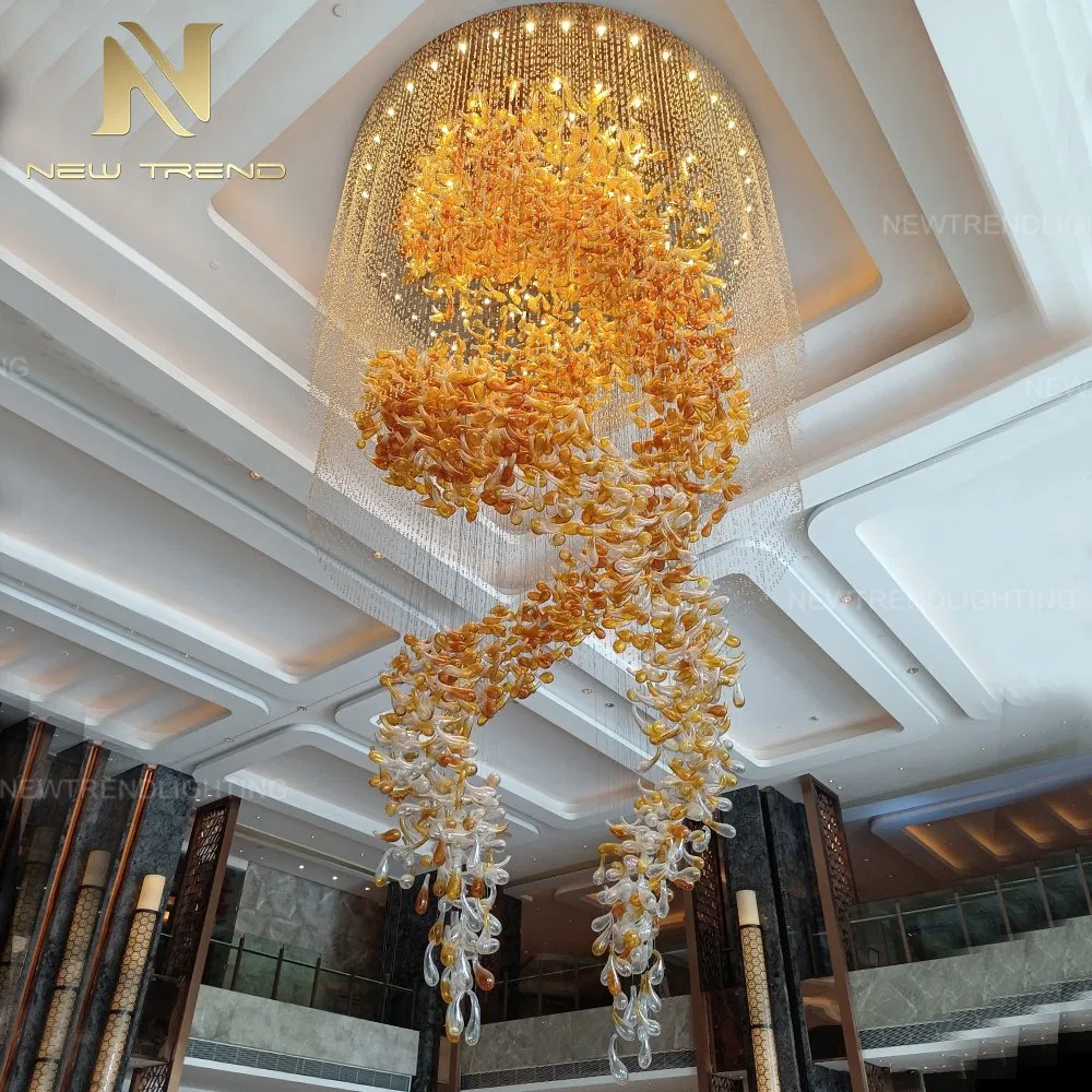 Luxury Bespoke Large Lighting Villa Hall Hotel Lobby Staircase Glass LED Chandelier