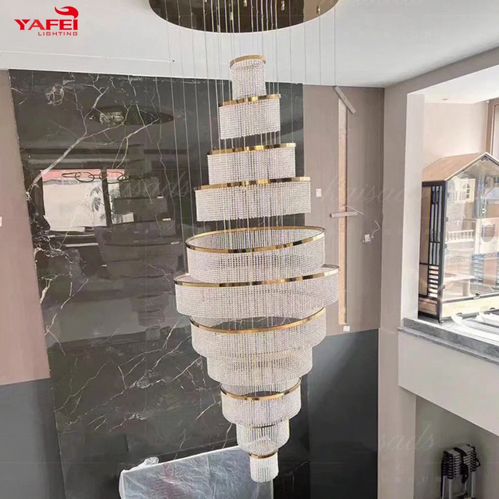 Style Indoor Decoration Hotel Lobby Staircase Villa Crystal LED Ring Luxury Chandelier