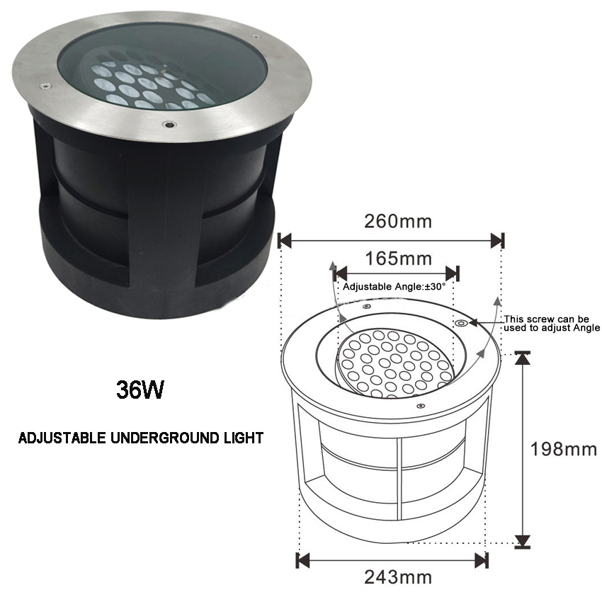 36W Change Angle LED Stainless Steel Waterproof Recessed Underground Inground Buried Uplight