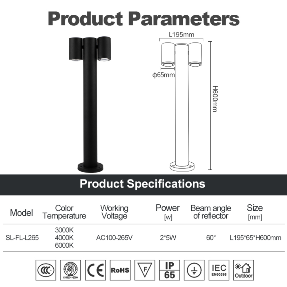 Outdoor IP65 Bollard LED Lawn Landscape Light Yard Garden Pathway Post Lamp