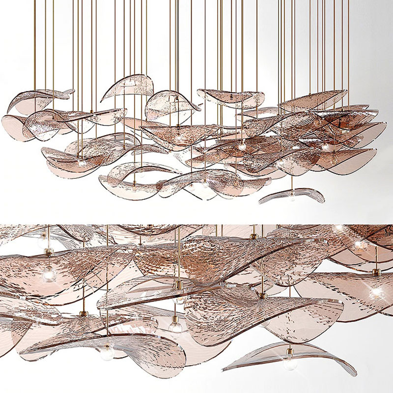 Modern Hotel Lobby Villa Decoration Pendant Light Custom Large Project LED Glass Chandelier