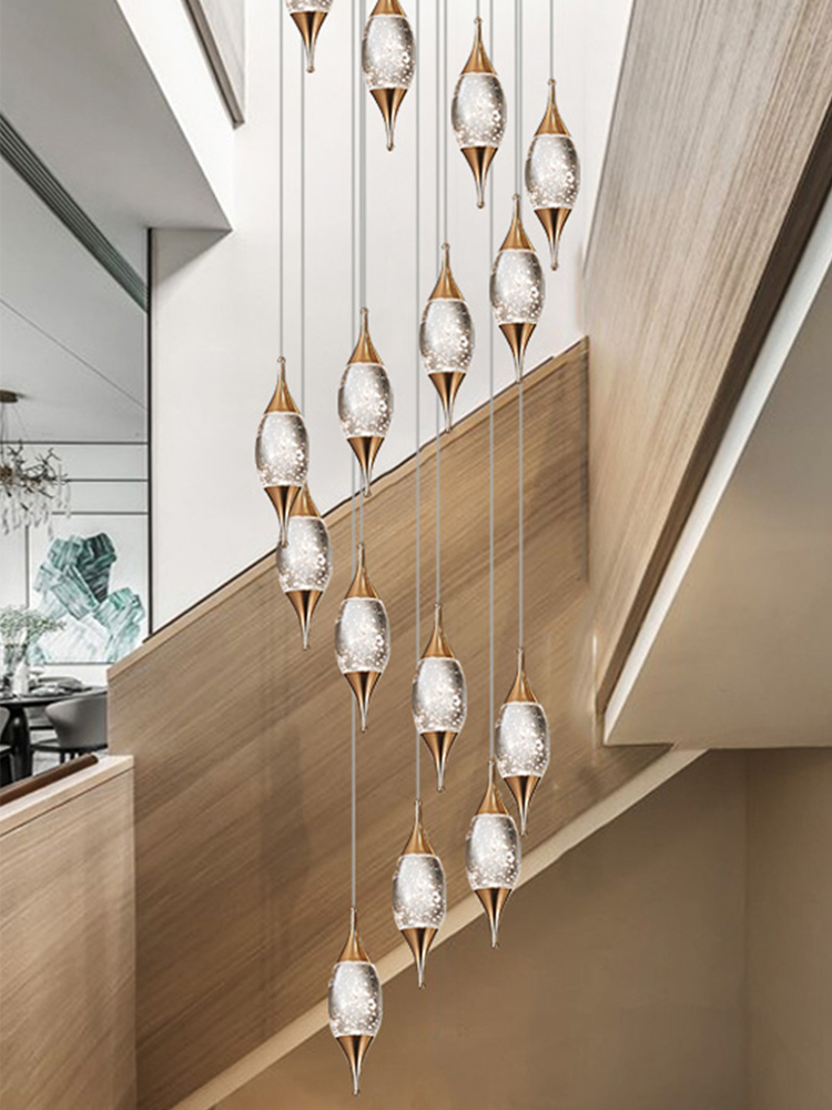 Modern Luxury Long Hanging Lamps LED Bubble Crystal Stair Living Room Chandelier