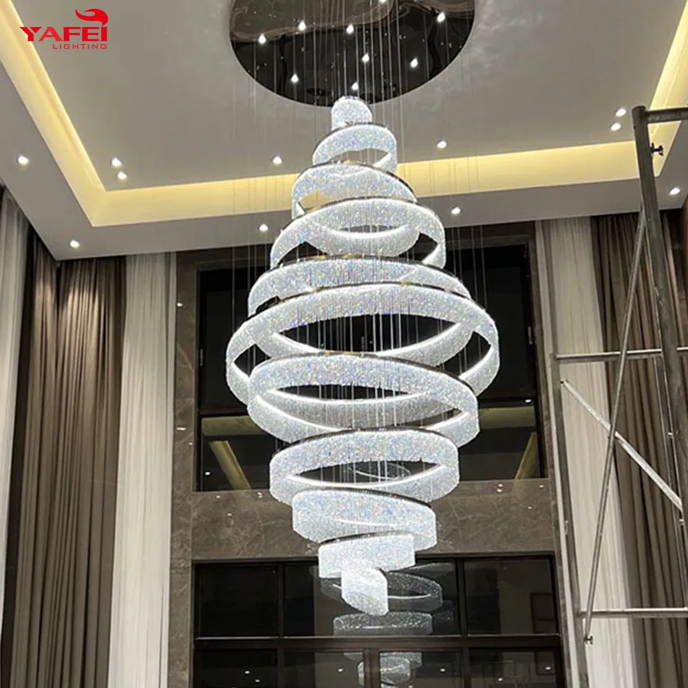 Style Indoor Decoration Hotel Lobby Staircase Villa Crystal LED Ring Luxury Chandelier