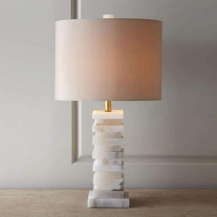 Modern Alabaster Table Lamp Bedroom Nightstand Desk Decor LED Table Lamp