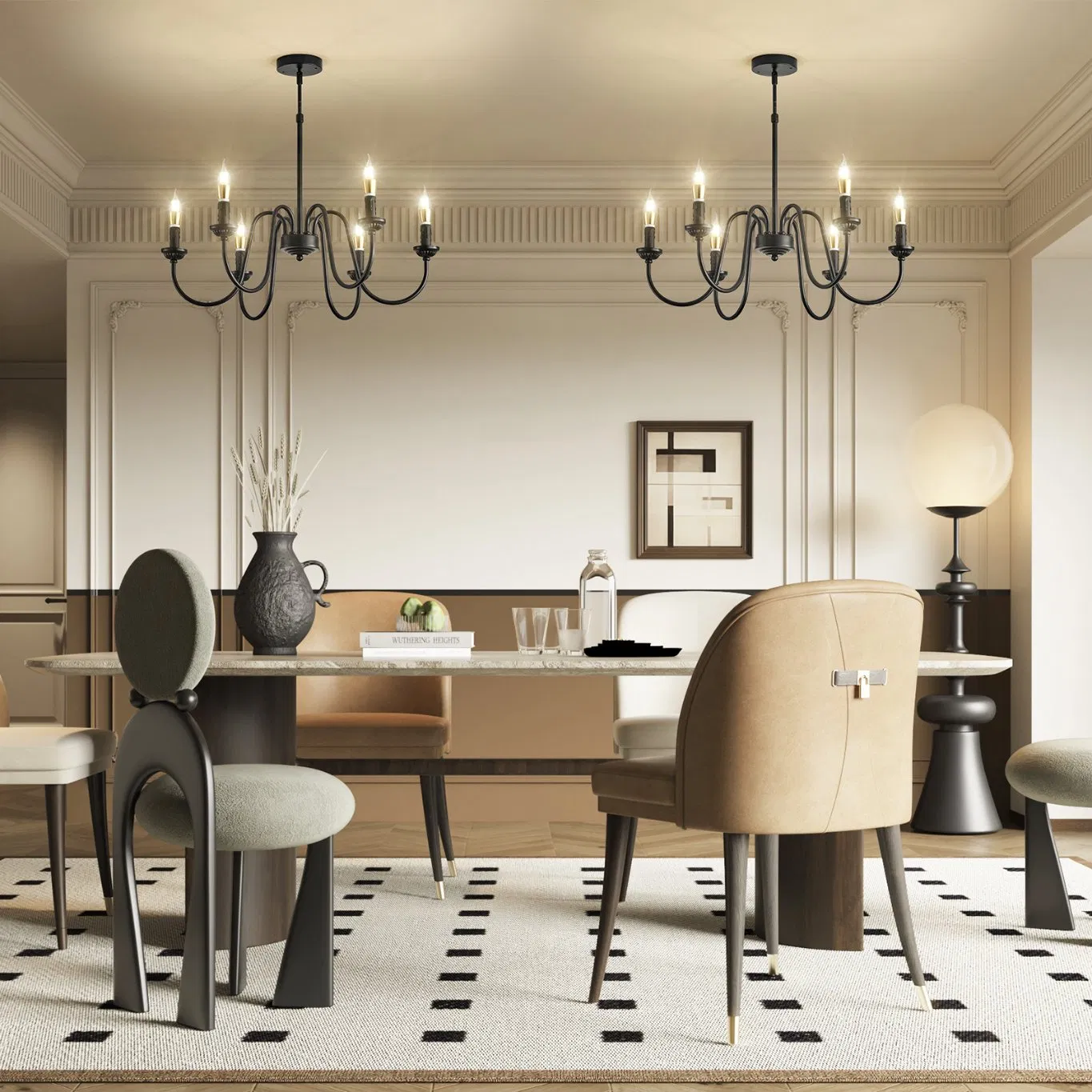 6 Black Pendant Lights Suitable for Living Room, Dining Room, Bedroom, Kitchen E12 Lamp Head