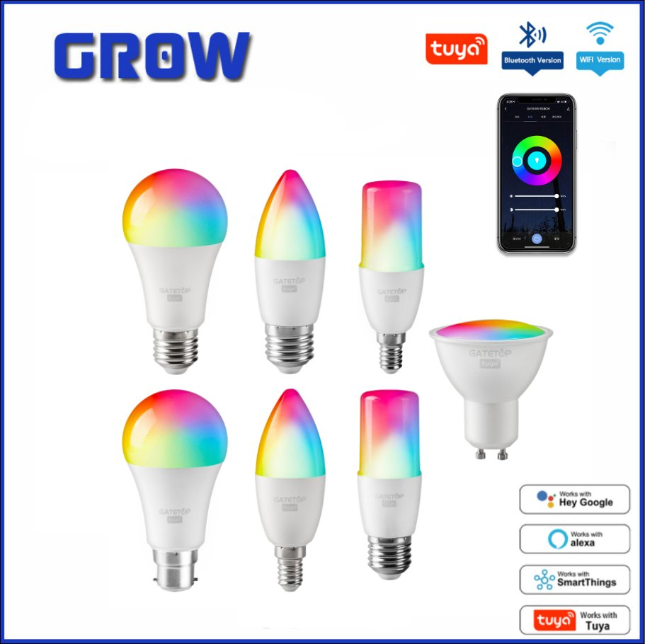 Amazon Zigbee WiFi Tuya Smart Bulb A60/C37/T37/GU10 RGB Colorful LED Lamp with Alexa and Google Home for Decoration Indoor Lighting CE&RoHS&ERP Approval