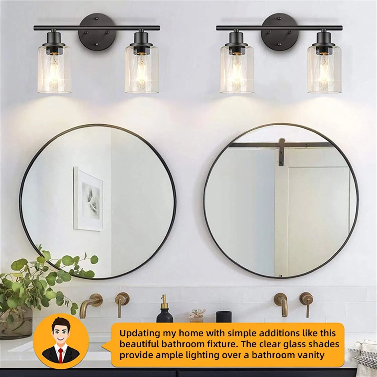 Modern Clear Glass Black Wall Lamps Vanity Mirror with LED Light Bathroom Light Vanity Light