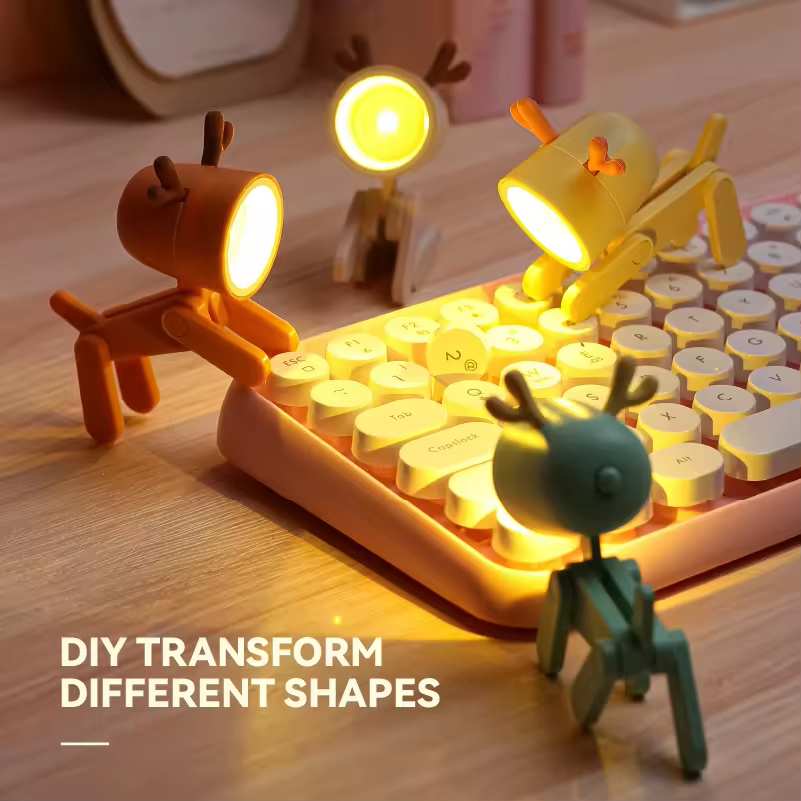 Soft Warm Light Kids LED Table Lamp Cute Dog Deer-Shaped Night Light for Bedroom Bedside ABS Mini Lamp for Baby Room Living Room