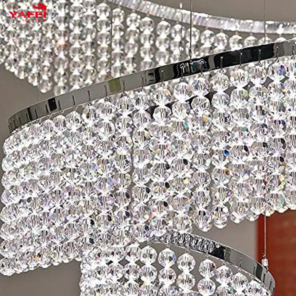 Style Indoor Decoration Hotel Lobby Staircase Villa Crystal LED Ring Luxury Chandelier