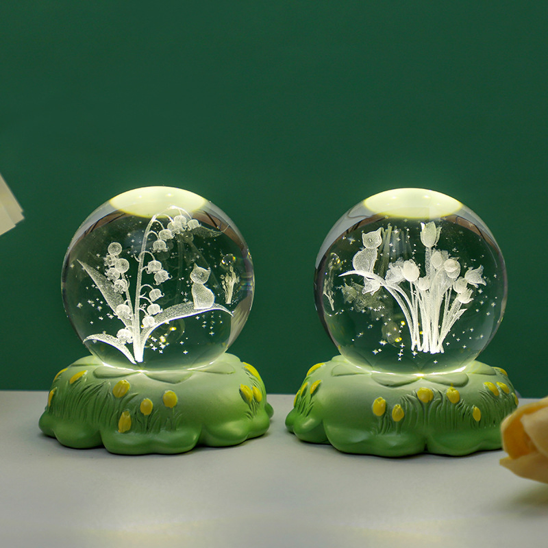 Wholesale Price 3D Crystal Ball Table Lamp USB Plug-in Bedroom Romantic Atmosphere Round Ball LED Flower Night Lamp