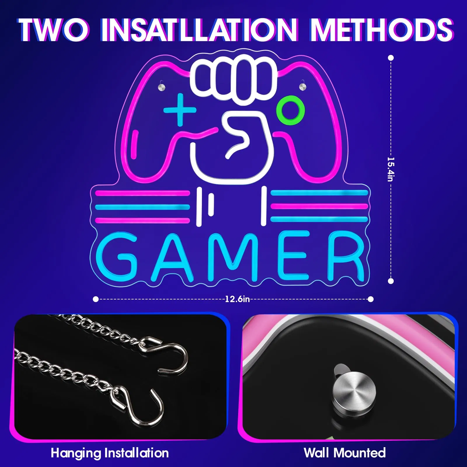 Dimmable Gamer Neon Sign - Large Colorful Bright USB LED Light, Perfect for Bedroom &amp; Gaming Video Room, Ideal Night Light Gift for Boys/Teen/Kids/Gamers