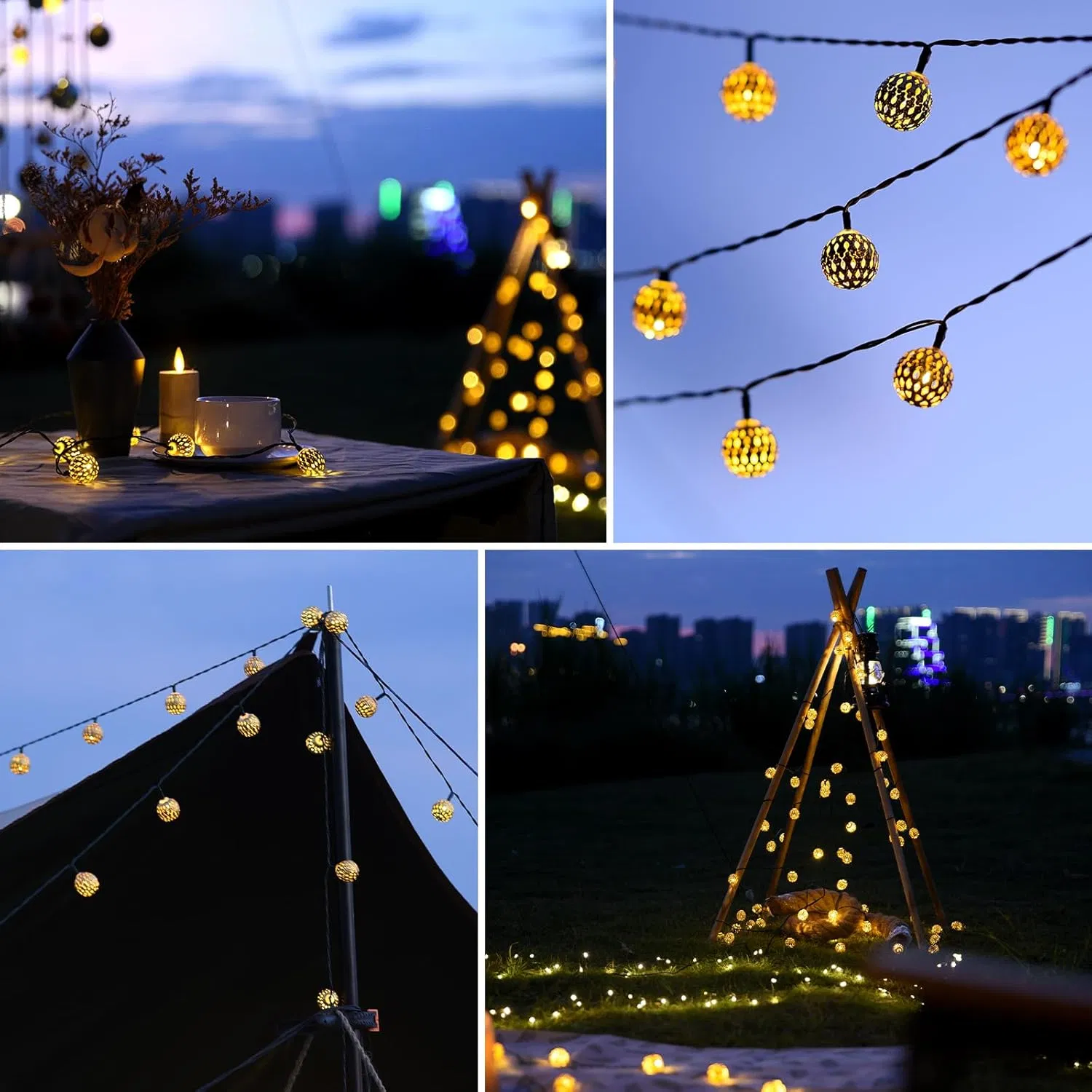5m 20LED Solar Decorations Outdoor RGB Light String 8 Modes Solar Powered Moluoger Ball LED Fairy String Lights for Christmas