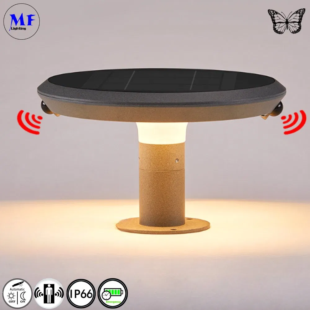 IP66 Solar Wall Pillar Garden Lamp Street Light Road Lighting Outdoor Post Top LED Solar Garden Light with PIR Motion Sensor for Yard Lawn Courtyard Backyard