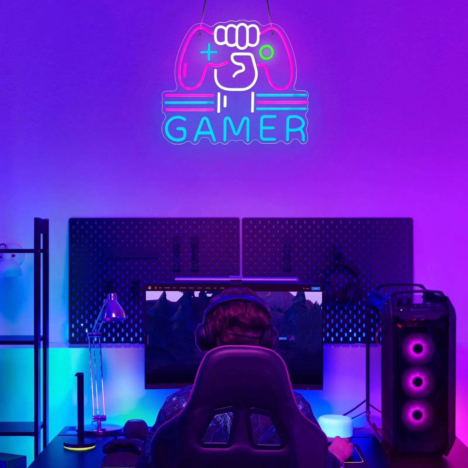 Dimmable Gamer Neon Sign - Large Colorful Bright USB LED Light, Perfect for Bedroom &amp; Gaming Video Room, Ideal Night Light Gift for Boys/Teen/Kids/Gamers