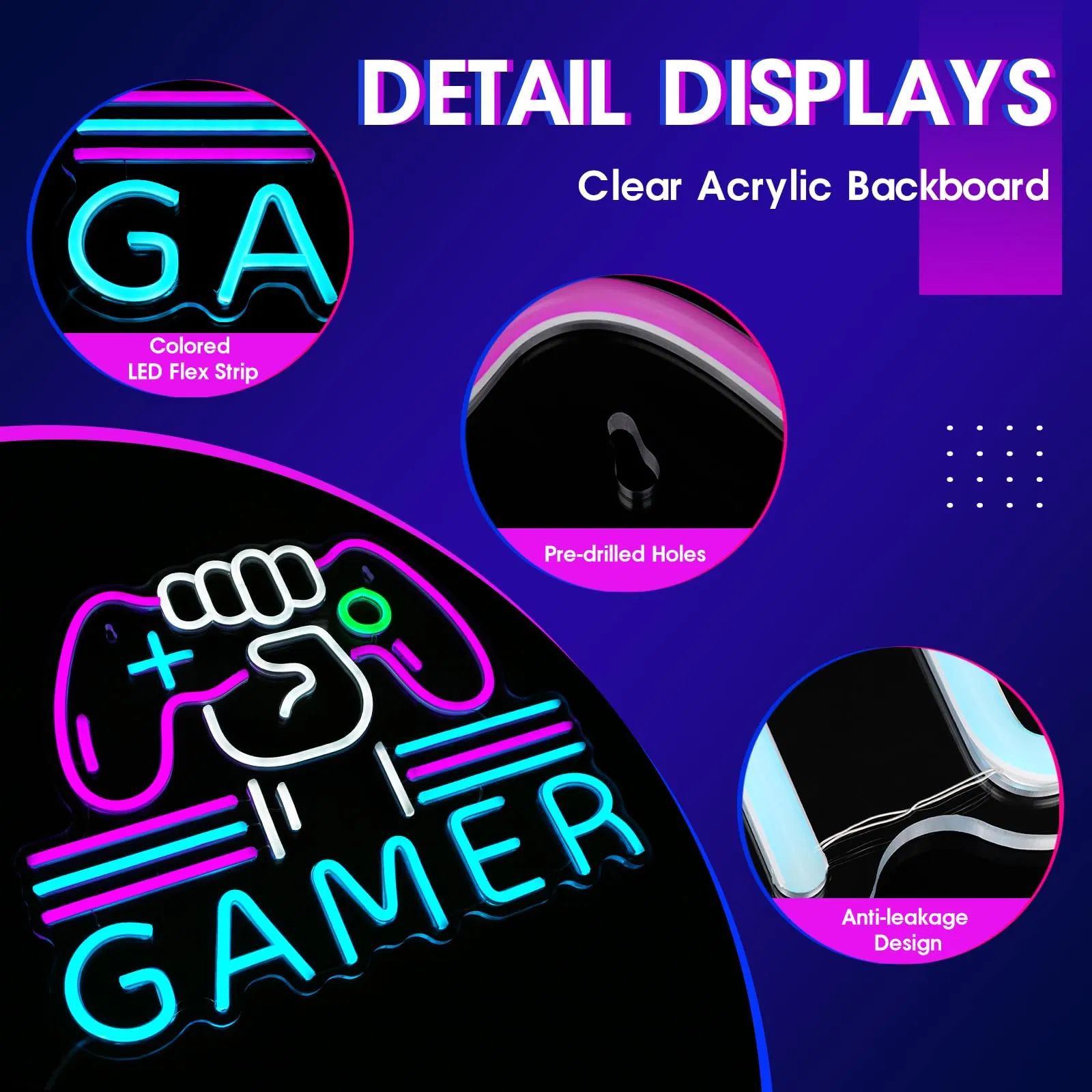 Dimmable Gamer Neon Sign - Large Colorful Bright USB LED Light, Perfect for Bedroom &amp; Gaming Video Room, Ideal Night Light Gift for Boys/Teen/Kids/Gamers