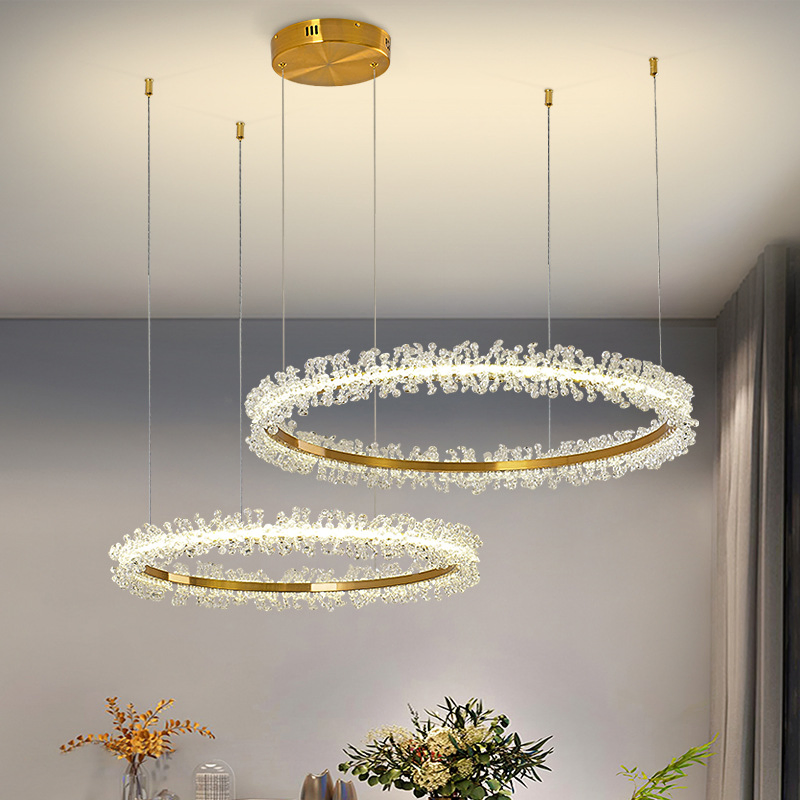 Modern Crystal Chandelier Lighting for Living Room Gold Ring Combination LED Ceiling Light