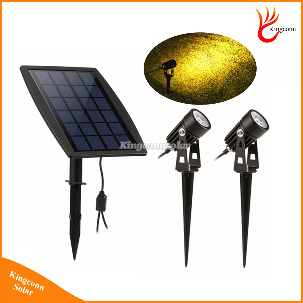 Solar Powered Adjustable Double Head LED Spotlight for Gardens