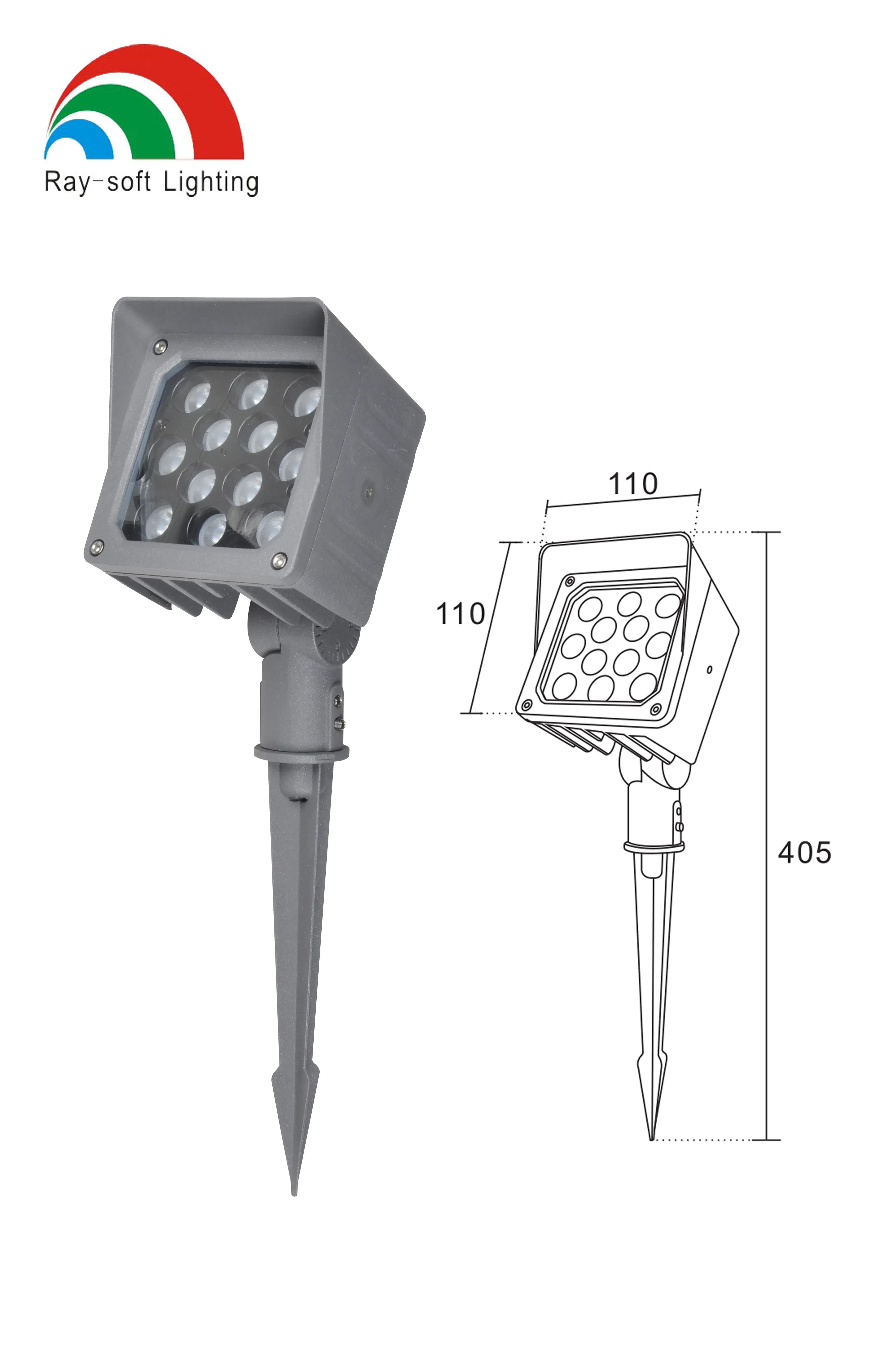 24W/36W/48W LED Anti-Glare IP65 Waterproof Square Outdoor Spike Mounted Projector Spotlight Flood Uplight