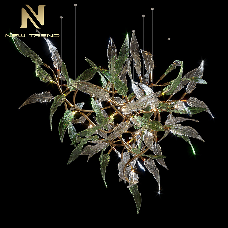 Nature Style Custom Indoor Decoration Inspired Lamp Glass Leaf Brach LED Chandelier
