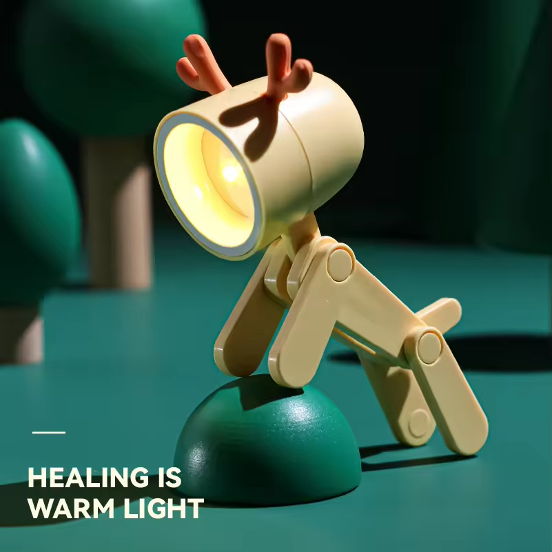 Soft Warm Light Kids LED Table Lamp Cute Dog Deer-Shaped Night Light for Bedroom Bedside ABS Mini Lamp for Baby Room Living Room