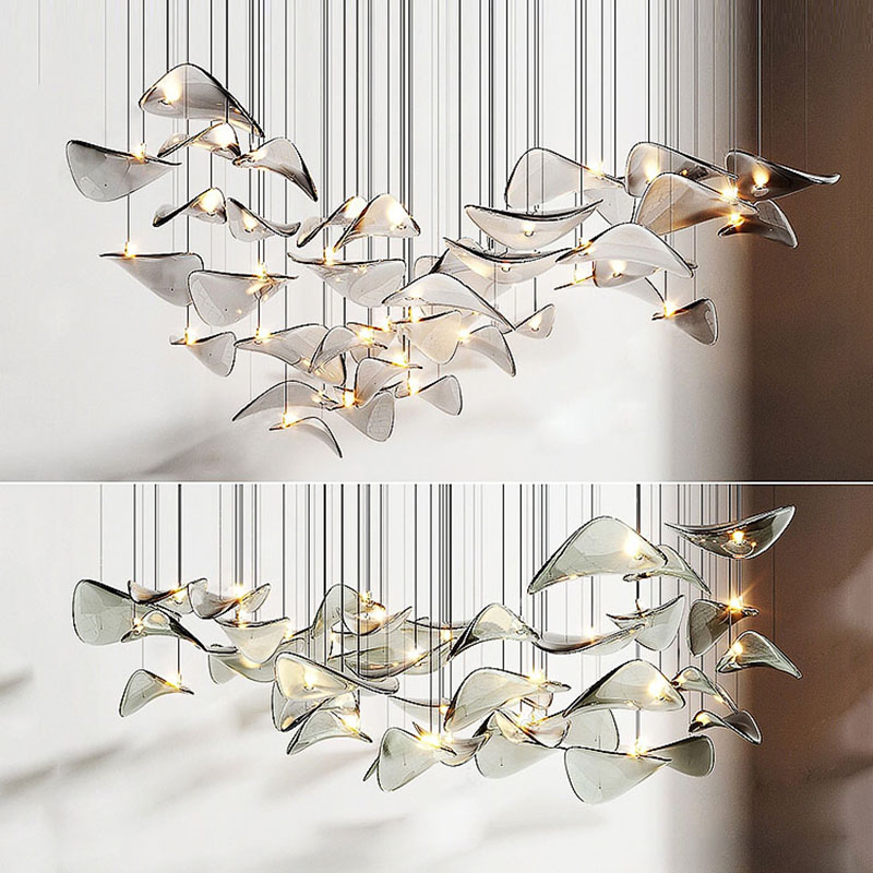 Modern Hotel Lobby Villa Decoration Pendant Light Custom Large Project LED Glass Chandelier