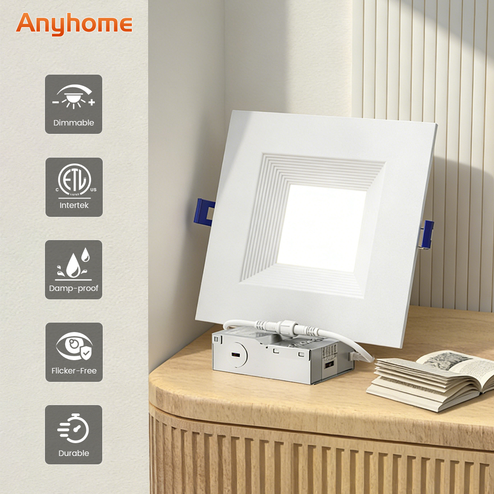 6 Inch 12W Canless Dimmable Ceiling Fixed Led Cob ETL Listed Recessed Mounted Led Downlight with Baffle and J-Box