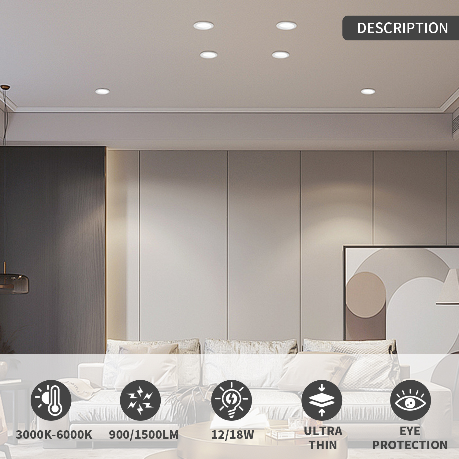 Ultra Slim Recessed Downlight LED Panel Light-Indoor ROHS Certified Commercial Use
