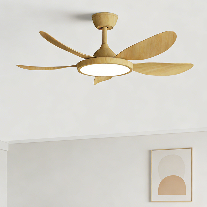 Modern Ceiling Fan Light with Plastic Blades Six-Speed Remote Control Dimmable LED Quiet Operation for Living Room