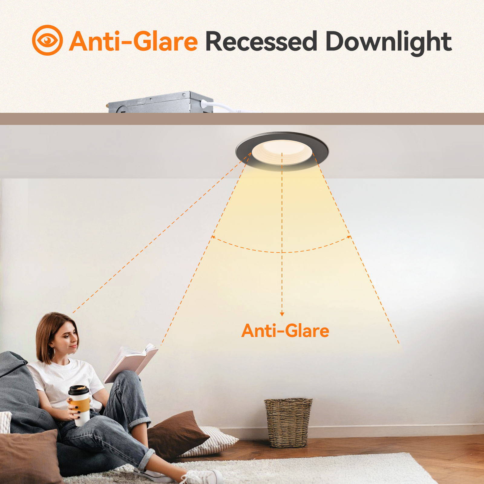 Ultra Anti-Glare 6W LED Recessed Downlight USA Direct 5CCT 680lm Night Light Mode Flicker-Free Slim Panel for Home ETL