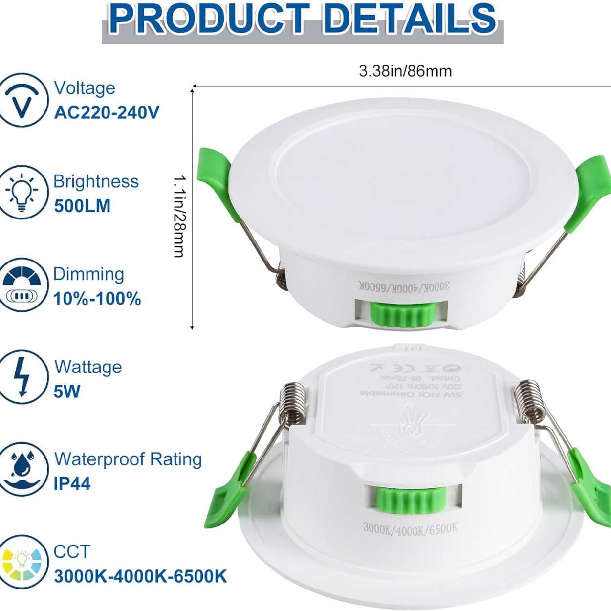 1PCS Ultra Slim Downlight LED Recessed Ceiling 3CCT Selectable Spotlights 9W White Spotlight for Bathroom Kitchen Living Room