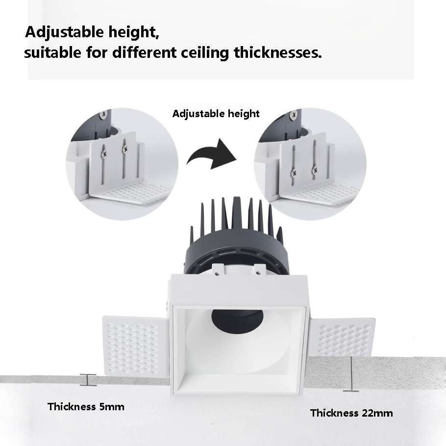 Adjustable Square Dimmable Commercial Frameless Spotlight Anti Glare Ceiling LED COB Downlight Trimless Recessed Down Light