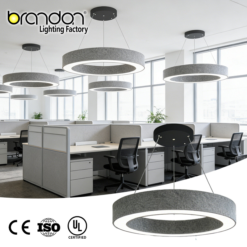 Indoor Office Ceiling Suspended Hanging Circle Soundproof Chandelier Round Oval Dimmable Ring Lamp Acoustic Led Linear Light