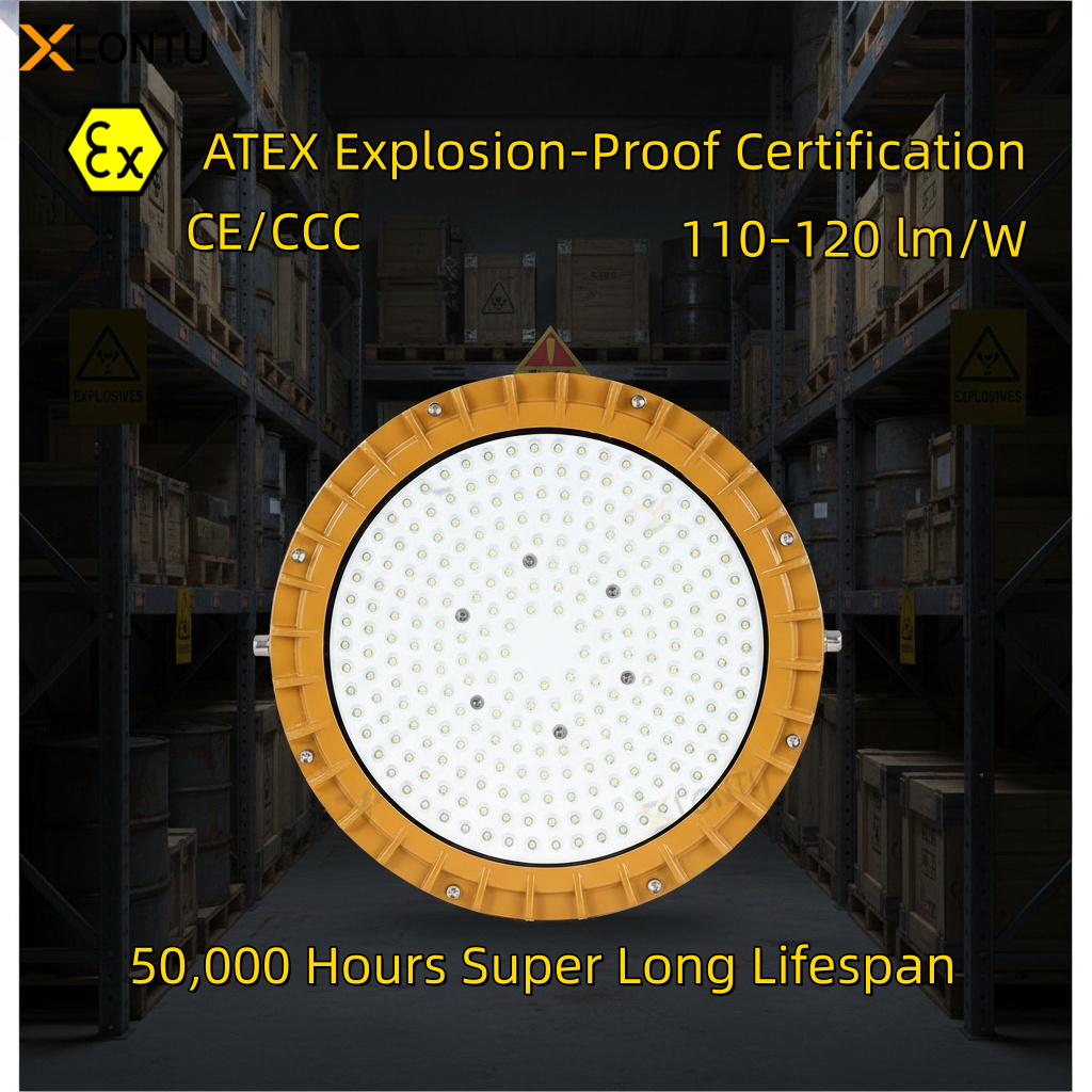 LONTU ATEX IECEx Certified 200W LED High Bay Light For Zone 1 Hazardous Gas Vapour Explosive Dust Areas Oil Platform Mining Site