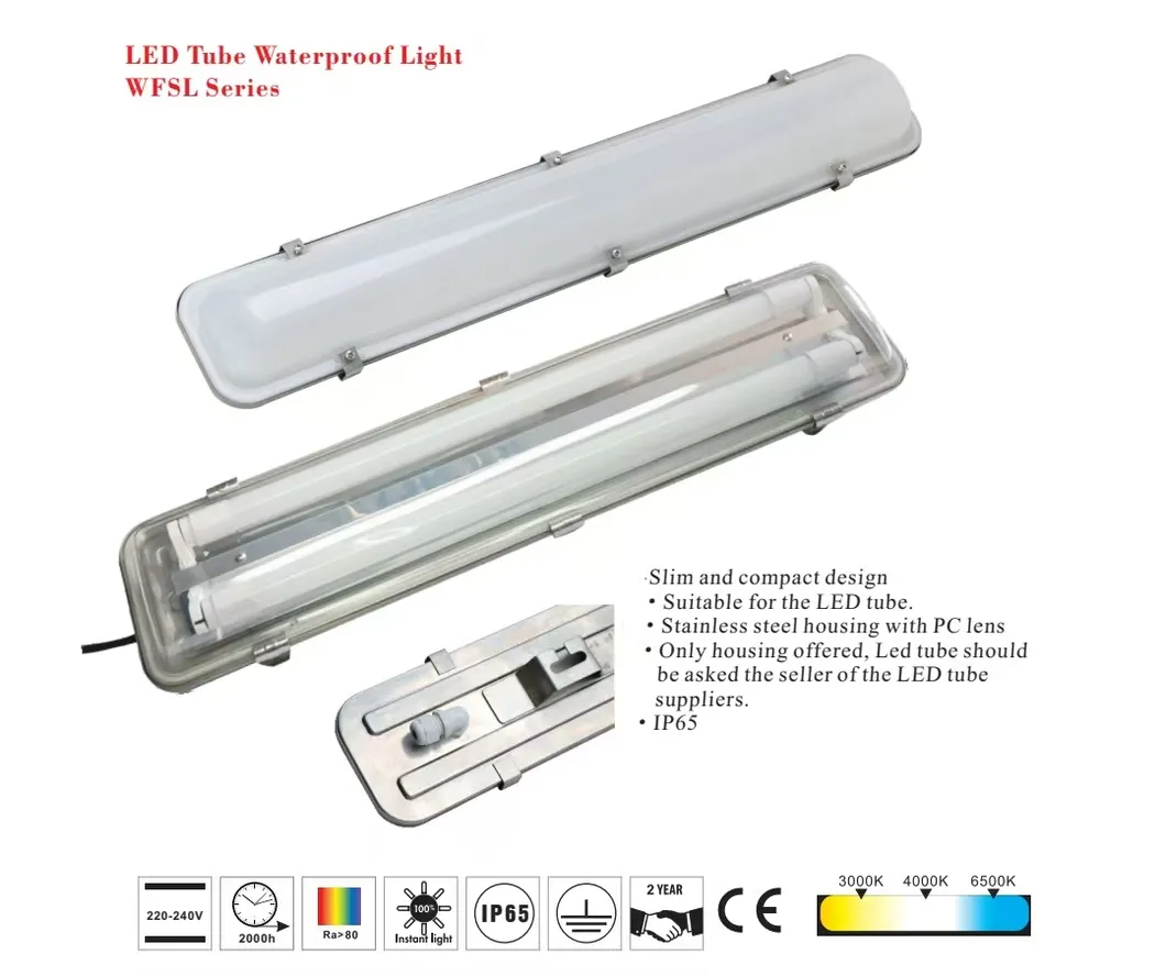 Anti-Explosion Stainless Steel LED Linear Tube Ik10 IP65 Tri-Proof Lighting
