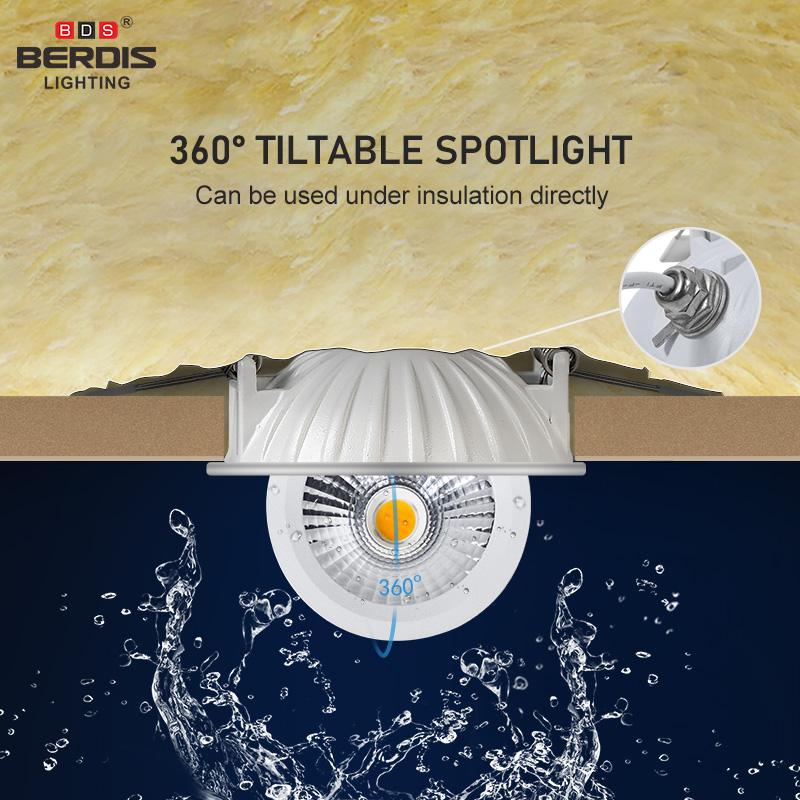 IP65 Adjustable Aluminum Recessed Downlight Tiltable Dimmable Cob Downlight