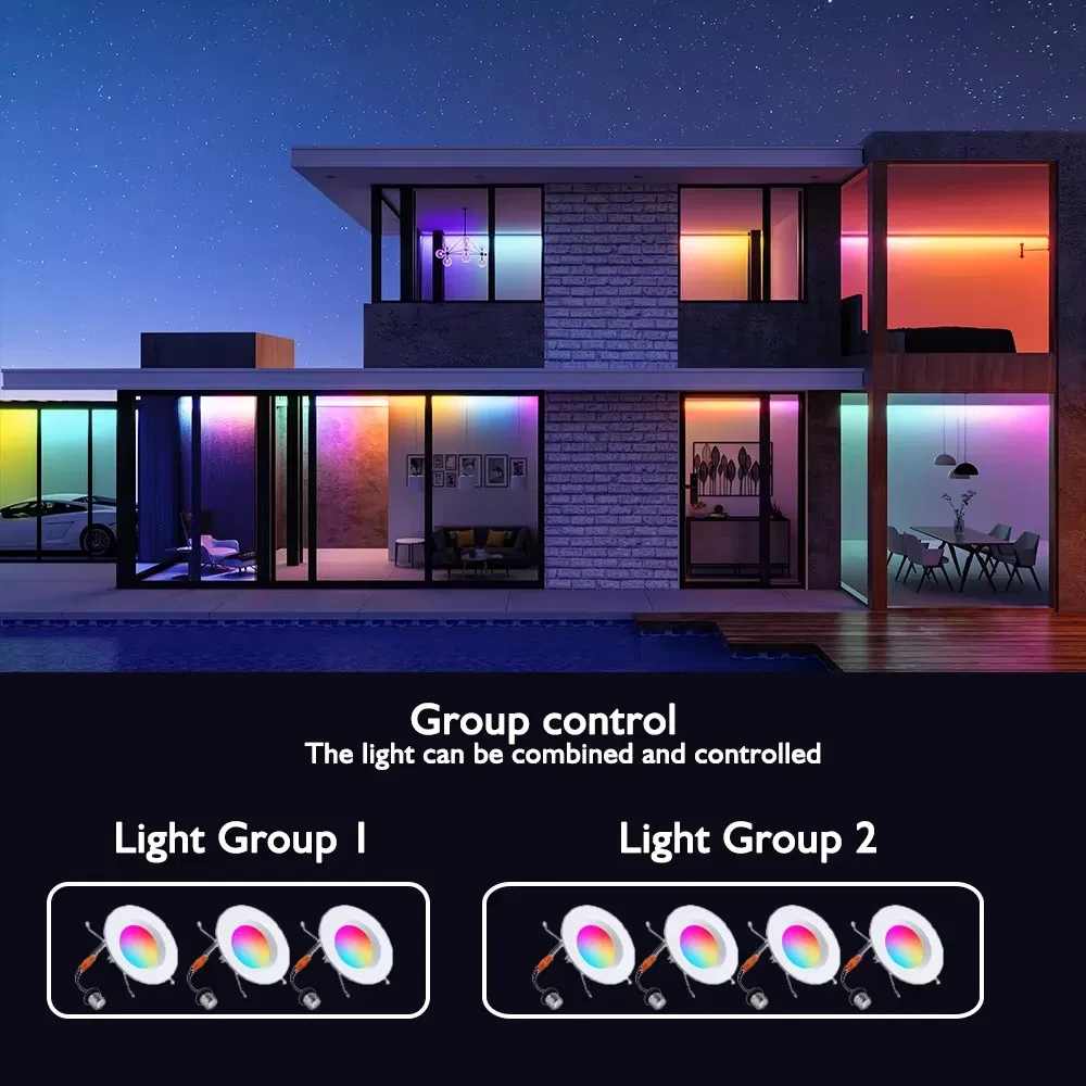 UL ETL Energystar Factory Hot Sales Tuya APP Voice Control RGB Smart WiFi 6 Inch LED Ceiling Recessed Retrofit Downlight