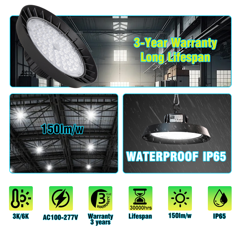 10V Dimmable 6500K IP65 Waterproof Industrial UFO Highbay Light Fixture