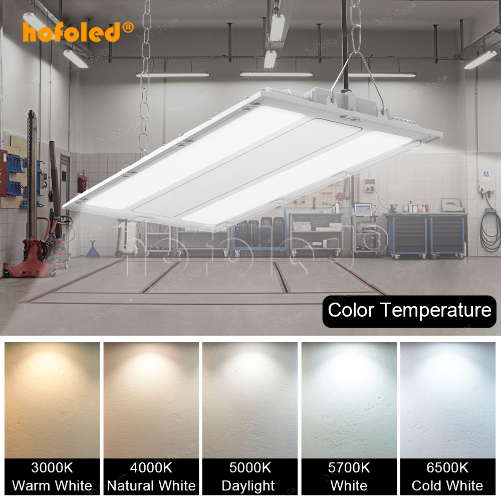 Hofoled 100W 150W 200W Warehouse Linear High Bay Light IP66 240W Workshop Light 0-10V DALI Commercial Linear Hanging Bay Light