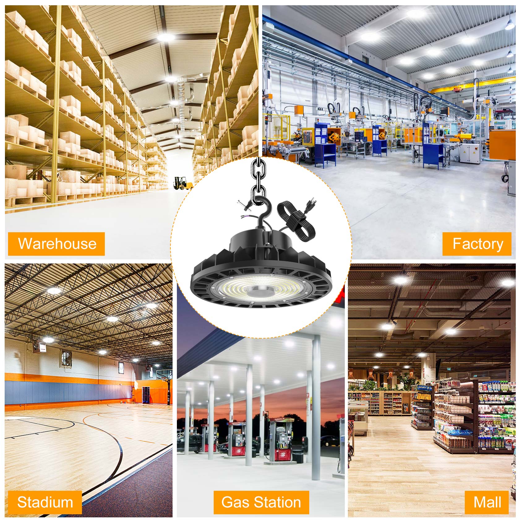 Industrial For Highbay Light 240W/150W/200W Commercial UFO High Bay SMD3030 Dimmable Sensor Control Workshop Warehouse Aluminum
