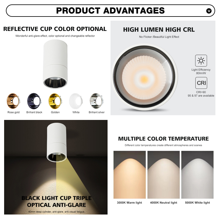 Factory Direct Hotel Office Home Aluminum Down Light Surface Mounted SMD COB LED Downlight